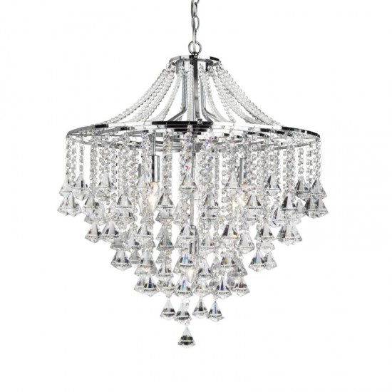 8780-006 Chrome 5 Light Pendant with Crystal Pyramid Drops 8780-006 Chrome 5 Light Pendant with Crystal Pyramid Drops