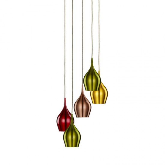 9208-006 Multi-Coloured 5 Light Cluster Pendant