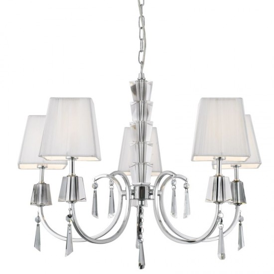 9258-006 Chrome 5 Light Centre Fitting with White Shades 9258-006 Chrome 5 Light Centre Fitting with White Shades