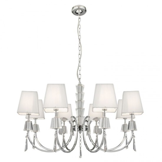 9259-006 Chrome 8 Light Centre Fitting with White Shades 9259-006 Chrome 8 Light Centre Fitting with White Shades