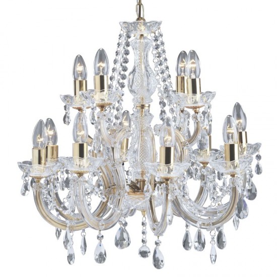9266-006 Brass & Acrylic 12 Light Chandelier with Crystal