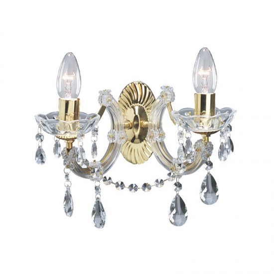 9267-006 Brass & Acrylic 2 Light Wall Lamp with Crystal