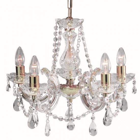 9268-006 Brass & Acrylic 5 Light Chandelier with Crystal