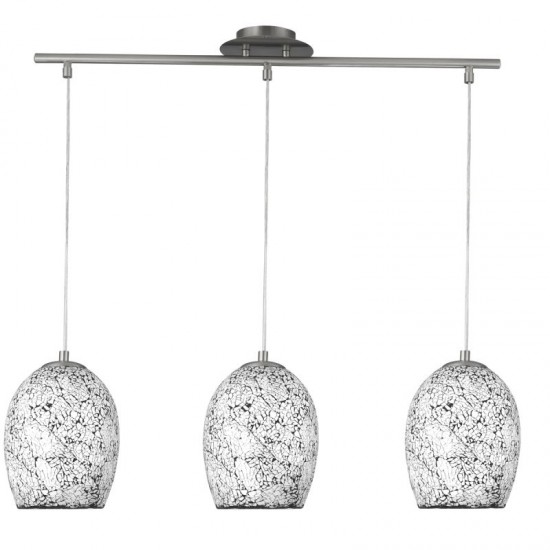 9407-006 Satin Silver 3 Light over Island Fitting with White Crackle Glasses