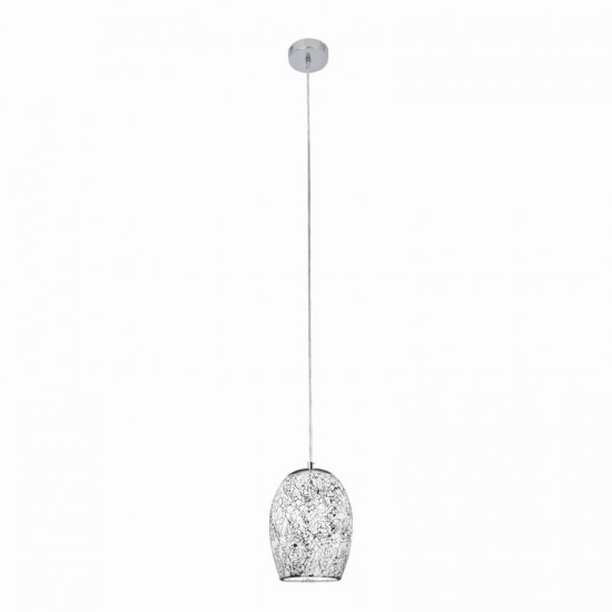 9411-006 Satin Silver Pendant with White Crackle Glass