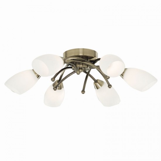 9428-006 Antique Brass 6 Light Ceiling Lamp with Opal Glasses 9428-006 Antique Brass 6 Light Ceiling Lamp with Opal Glasses