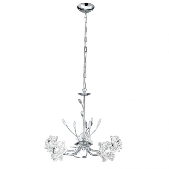 9454-006 Chrome 5 Light Centre Fitting with Clear Flower Glasses