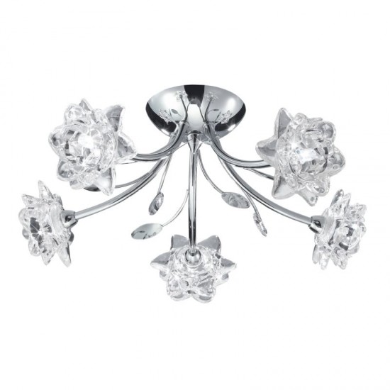 9562-006 Chrome 5 Light Ceiling Lamp with Clear Flower Glasses