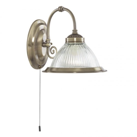 9565-006 Ribbed Glass & Antique Brass 2 Light Wall Lamp
