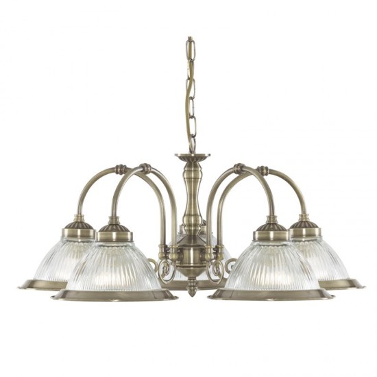 9567-006 Antique Brass 5 Light Centre Fitting with Ribbed Glasses