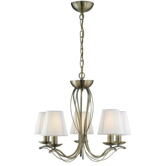 9596-006 Antique Brass 5 Light Centre Fitting with Cream Shades