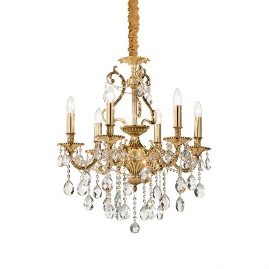 10124-007 Gold 6 Light Chandelier with Crystal