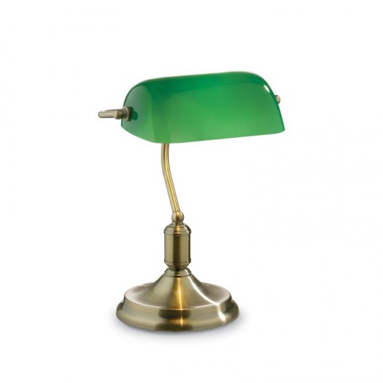 10196-007 Antique Brass Banker Desk Lamp with Green Glass