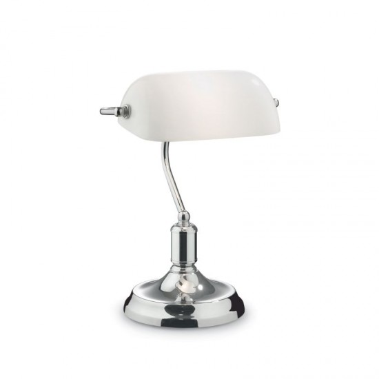 10197-007 Chrome Banker Desk Lamp with White Glass