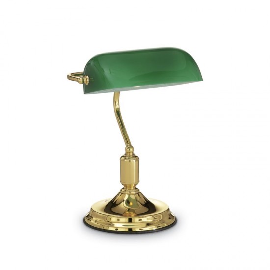 10198-007 Brass Banker Desk Lamp with Green Glass