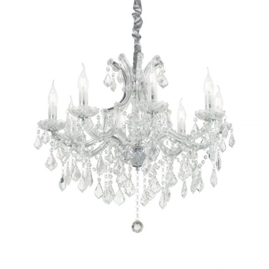 44300-007 Crystal and Glass with Chrome 8 Light Chandelier