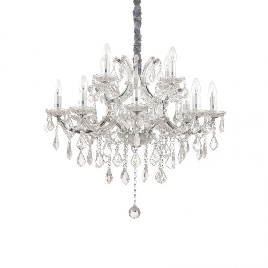 44296-007 Crystal and Glass with Chrome 12 Light Chandelier