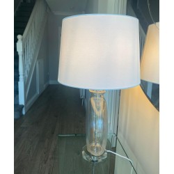 62091-001 Clear Oval Glass Table Lamp with White Linen Shade