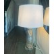 62091-001 Clear Oval Glass Table Lamp with White Linen Shade