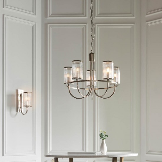 67487-001 Bright Nickel Wall Lamp with Ribbed Glass 67487-001 Bright Nickel Wall Lamp with Ribbed Glass