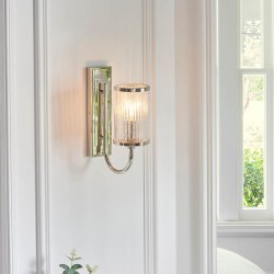 67487-001 Bright Nickel Wall Lamp with Ribbed Glass