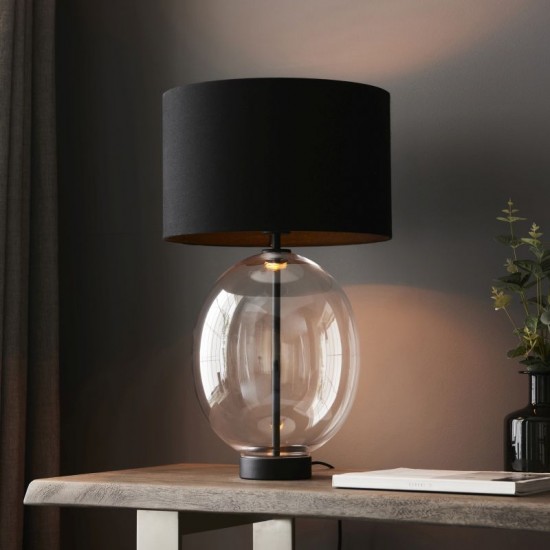 67543-001 Black & Clear Glass Touch Table Lamp with Black Shade