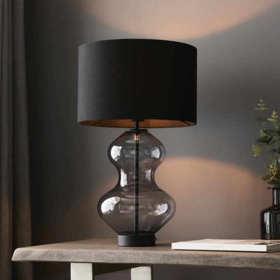 67540-001 Black & Smoked Tinted Glass Touch Table Lamp with Black Shade