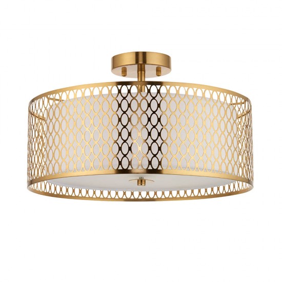 67315-001 Gold 3 Light Semi Flush with White Diffuser