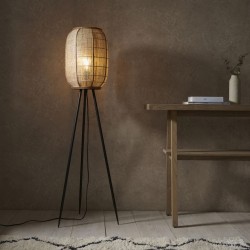 67328-001 Natural Bamboo Tripod Floor Lamp with Natural Linen Shade