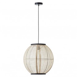 67329-001 Dark Wood Pendant with Natural Linen Shade