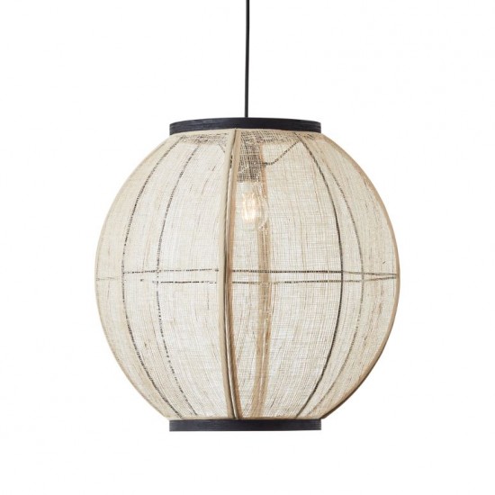 67329-001 Dark Wood Pendant with Natural Linen Shade