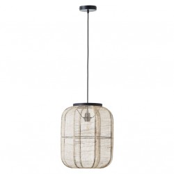 67330-001 Dark Wood Pendant with Natural Linen Shade