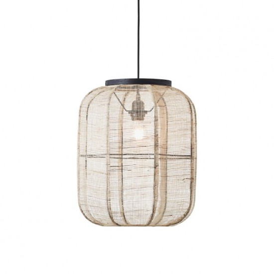 67330-001 Dark Wood Pendant with Natural Linen Shade 67330-001 Dark Wood Pendant with Natural Linen Shade