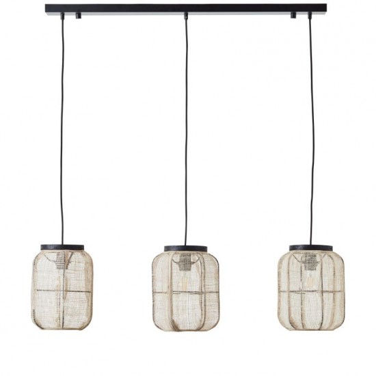 67346-001 Dark Wood 3 Light over Island Fitting with Natural Linen Shades 67346-001 Dark Wood 3 Light over Island Fitting with Natural Linen Shades