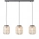 67346-001 Dark Wood 3 Light over Island Fitting with Natural Linen Shades 67346-001 Dark Wood 3 Light over Island Fitting with Natural Linen Shades