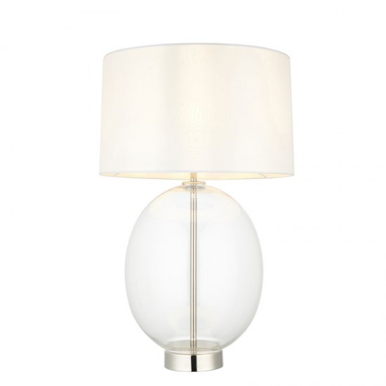 67544-001 Bright Nickel & Clear Glass Touch Table Lamp with Vintage White Shade