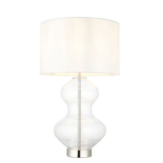 67541-001 Bright Nickel & Clear Glass Touch Table Lamp with Vintage White Shade