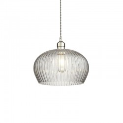 71697-001 Bright Nickel Pendant with Clear Ribbed Glass 71697-001 Bright Nickel Pendant with Clear Ribbed Glass