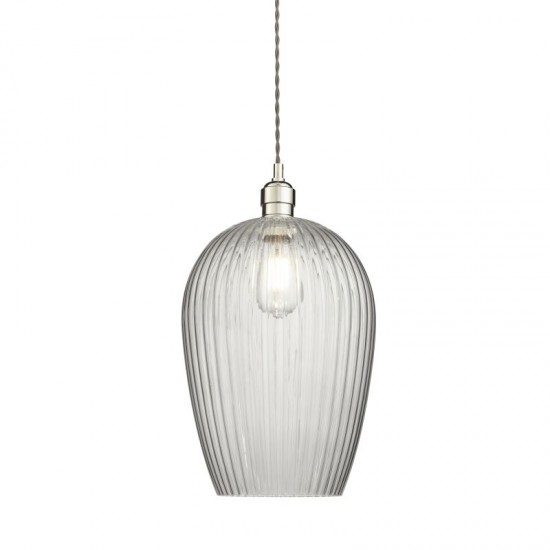 71698-100 Bright Nickel Pendant with Clear Ribbed Glass