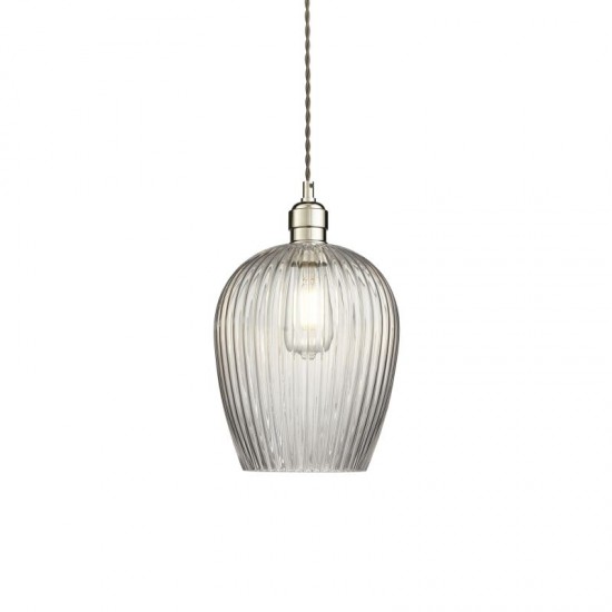 71699-100 Bright Nickel Pendant with Clear Ribbed Glass