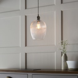 71699-001 Bright Nickel Pendant with Clear Ribbed Glass