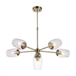 71703-001 Antique Brass 6 Light Centre Fitting with Clear Glasses