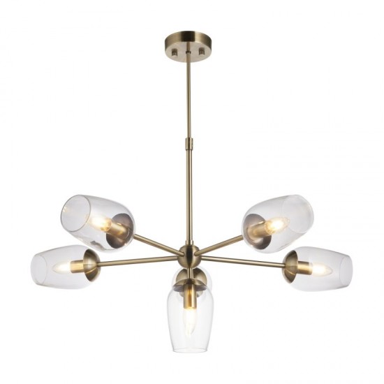 71703-100 Antique Brass 6 Light Centre Fitting with Clear Glasses