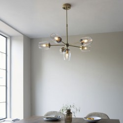 71703-001 Antique Brass 6 Light Centre Fitting with Clear Glasses