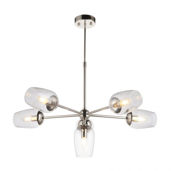71704-100 Bright Nickel 6 Light Centre Fitting with Clear Glasses 71704-100 Bright Nickel 6 Light Centre Fitting with Clear Glasses