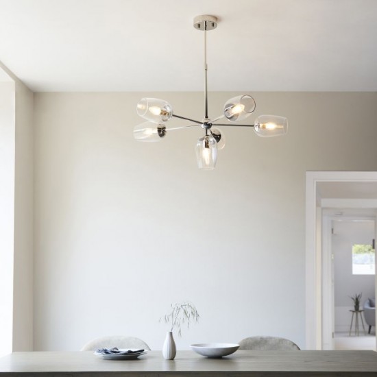 71704-100 Bright Nickel 6 Light Centre Fitting with Clear Glasses 71704-100 Bright Nickel 6 Light Centre Fitting with Clear Glasses