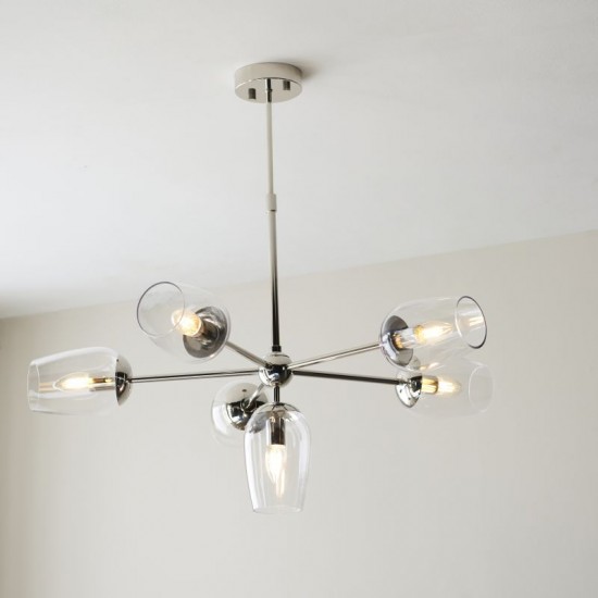 71704-100 Bright Nickel 6 Light Centre Fitting with Clear Glasses 71704-100 Bright Nickel 6 Light Centre Fitting with Clear Glasses