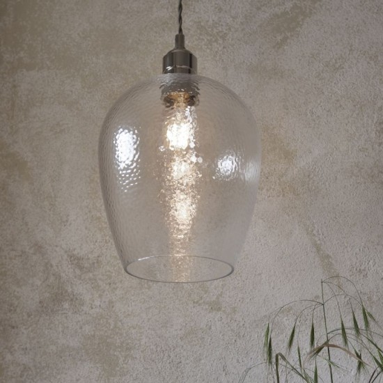 71705-100 Bright Nickel Pendant with Clear Hammered Glass