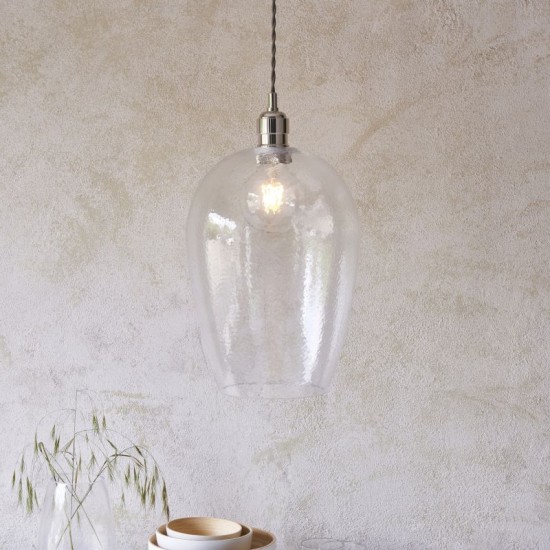 71706-100 Bright Nickel Pendant with Clear Hammered Glass