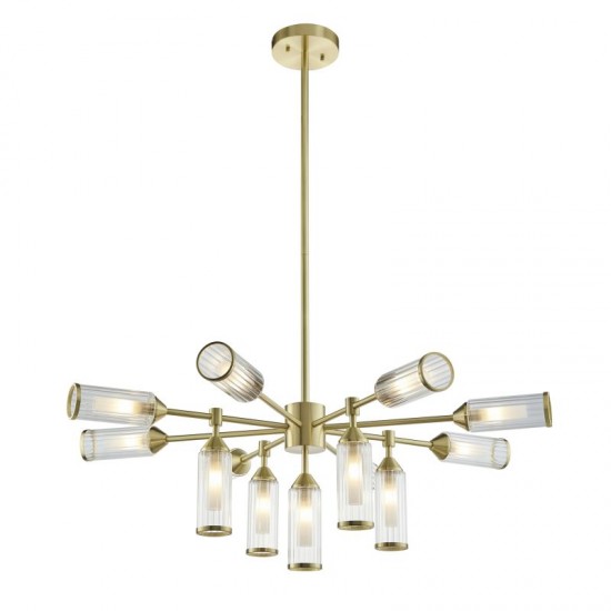 71714-100 Satin Brass 13 Light Centre Fitting with Ribbed Glasses